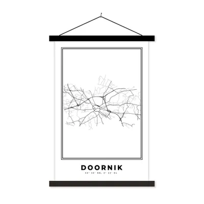 Produktbild von MuchoWow® Textilposter Karte - Tournai - Schwarz und weiß - Stadtplan - Belgien 60x90 cm mit schwarzem Rahmen - Poster Wohnzimmer