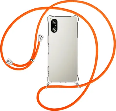 Produktbild von Handykette Backcover-Schutzhülle mit Band (Metall silberfarben) für Sony Xperia 5 V (6.1'') - neonorange