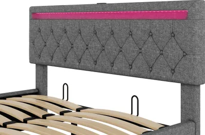 Produktbild von okwish Polsterbett 160x200 mit LED Beleuchtung USB-und Typ-C-Ladeanschluss,Hydraulisches Stauraumbett mit Bettkasten Stauraum(Ohne Matratze)Grau