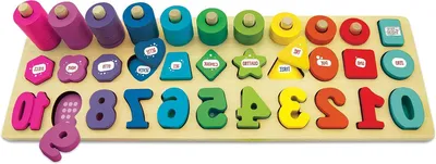 Productafbeelding van Houten Montessori Stapelspel voor Kinderen: Getallen en Kleuren Leren