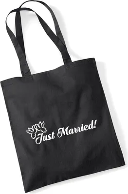 Produktbild von Huuraa Jutebeutel Just Married Tauben 10 Liter Black Baumwolle Tasche Geschenkidee