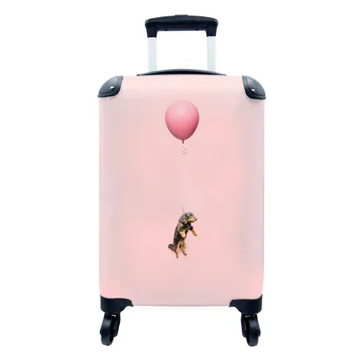 Produktbild von MuchoWow® Koffer Handgepäck Trolley Rollkoffer Kleine Reisekoffer mit 4 Rollen - Dackel auf einem rosa Luftballon - Cabin Size < 55x40x23 cm & 55x40x20 cm - Fotokoffer - Kabinenkoffer - Boardgepäck - Reise-Box - Reisekoffer - Reisegepäck - Koffer mit Bild - Trolley für Kinder