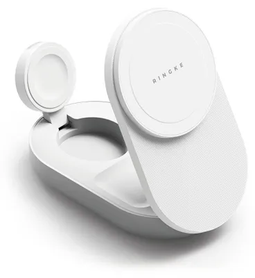 Immagine prodotto di Caricabatterie pieghevole wireless Ringke 3 in 1 con tecnologia Magsafe e Qi 2.2 da 25 W, bianco