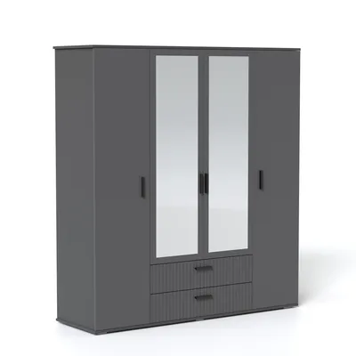 Produktbild von LUNA Drehtürenschrank mit Spiegel 180 cm Anthrazit mit Schubladen - Moderner Schlafzimmer Schrank