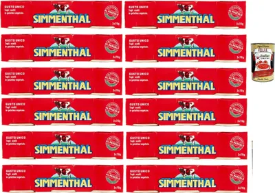 Produktbild von SIMMENTHAL carne in scatola, Rindfleisch in Aspik 12x (3x 70g) 100% Italienisch Fleisch Aspikfleisch + Italian Gourmet polpa 400g