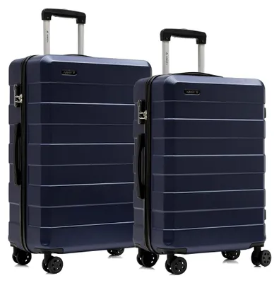 Produktbild von Reisekoffer Set mit Trolley, Handgepäck und Hartschalenkoffern, 4 Rollen 360°, Zahlenschloss, Gummigriff (2-teilig, L&XL, Dunkelblau)