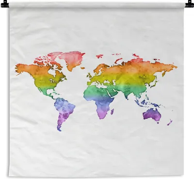 Produktbild von MuchoWow® Wandteppich Wandbehang Karte - Regenbogen - Aquarellfarbe 150x150 cm Tapisserie Dekoration Wandtuch - Wohnaccessoires - Modernes