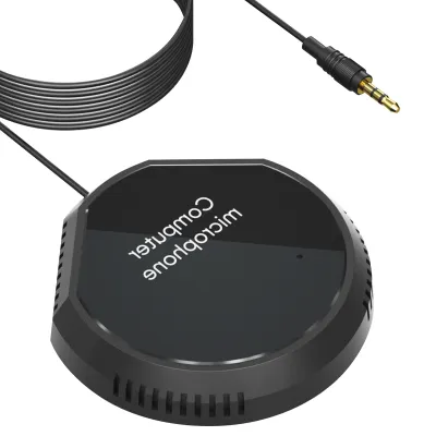 Obrázok produktu pre Stolný konferenčný mikrofón, 360° všesmerový kondenzátorový, 3,5 mm, Plug & Play, mikrofón pre PC, kompatibilný s Windows a Mac, na nahrávanie videa z notebooku, chatovanie, hranie hier, online výučbu, Skype a VoIP hovory