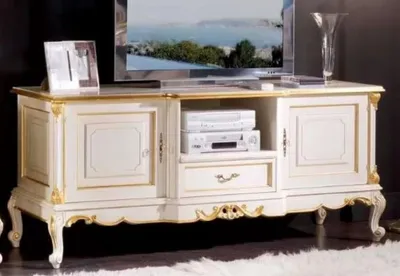 Produktbild von Casa Padrino Luxus Barock TV Schrank Weiß / Gold - Handgefertigtes Massivholz Sideboard mit 2 Türen und Schublade - Barock Wohnzimmer Möbel - Luxus Qualität - Italy