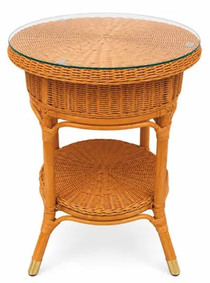 Produktbild von Casa Padrino Luxus Rattan Beistelltisch mit Glasplatte Honigfarben H. 66 cm - Hotel Möbel - Rattan Möbel - Luxus Möbel