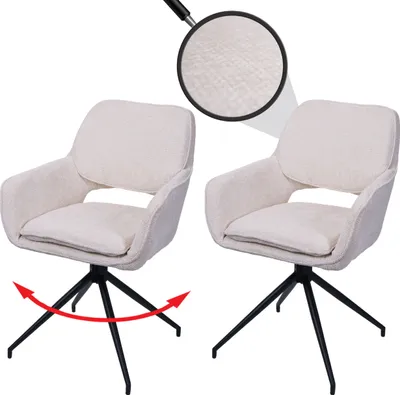 Produktbild von 2er-Set Esszimmerstuhl HWC-N74, Küchenstuhl, drehbar Auto-Return, Stoff Chenille (490g/m²)   creme