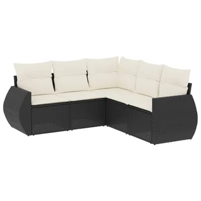 Produktbild von 5-tlg. Garten-Sofagarnitur mit Kissen Schwarz Poly Rattan