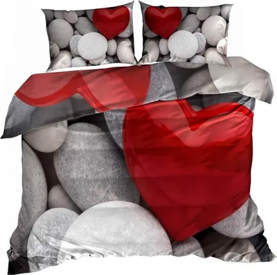 Produktbild von 3D Baumwollsatin Bettwäsche 160x200cm HERZ AUF STEINEN