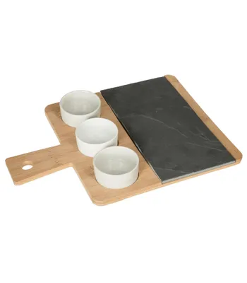 Produktbild von Serviertablett, 4-teiliges Set, 35,5 x 26 cm, Bambus und Schiefer