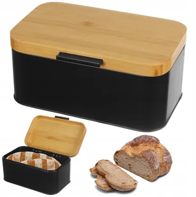 Obrázek produktu pro Brunbeste Ocelový chlebník s bambusovým víkem černý