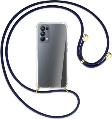 Produktbild von Handykette Backcover-Schutzhülle mit Band (Metall goldfarben) für Oppo Reno5 Pro 5G - dunkelblau