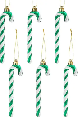 Produktbild von 14CM Glitzer Weihnachtsbaum Deko Blau Zuckerstangen Anhänger 6 Stück Weihnachtsbaumschmuck Zuckerstange Weihnachten Deko, Grün, Kunststoff