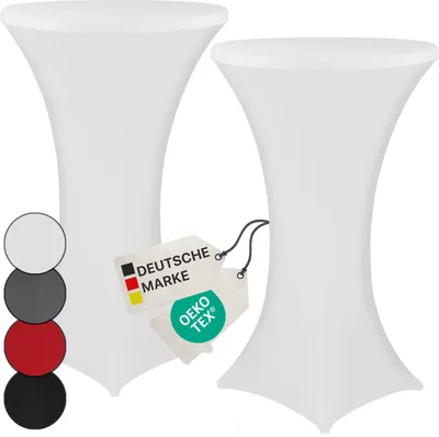 Produktbild von NYVI Stehtischhusse NYVIGala Weiß Ø 70-75 cm - 2er Set - Elastische Premium Stretchhussen für gängige Bistrotische & Stehtische - Dehnbarer Tischüberzug