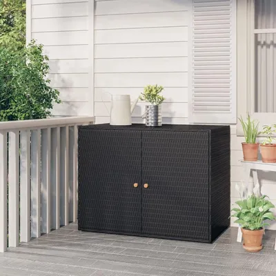 Productafbeelding van Opbergkast Polyrotan - Tuinkast Gereedschapskist - Tuinieren Opslag - Waterafstotend Materiaal - 100 x 555 x 80 cm - Zwart