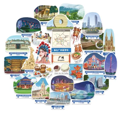 Guangzhou-Sticker-Set, 28 Stück, wasserfest, matt, für Reisetagebücher