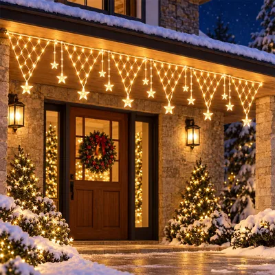 Image de Guirlande lumineuse LED pour Noël, 196 LED en forme d'étoiles, câble d'alimentation de 2 mètres, 5 guirlandes de 0,6 mètre