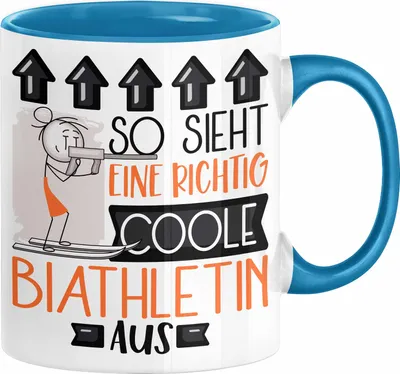 Produktbild von Biathletin Geschenk Tasse Geschenkidee für Biathletin Geburtstag Weihnachten Spruch So Sieht Eine Richtig Coole Biathletin Aus Kaffee-Becher  (Blau)