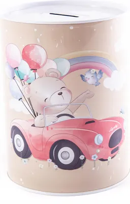 Produktbild von Spardose Teddybär Metall Sparbüchse 15x13cm - Süße Einwegdose für Kinderzimmer
