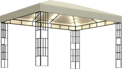 Image de Pavillon avec guirlande lumineuse LED 3x4 m blanc crème