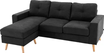 Produktbild von Ecksofa 3-Sitzer mit Chaiselongue, Knopfheftung, Schwarz 193x136x85 cm