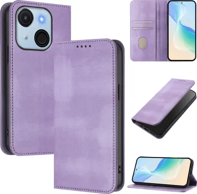 Image de Etui pour itel A50C, étui en cuir vintage avec protection RFID, fentes pour cartes, support Violet