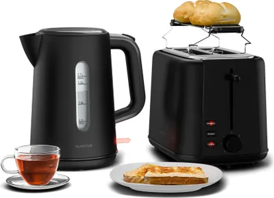 Image de Klarstein Velaire Essential Set Petit-Déjeuner - Grille-Pain 2 Fentes 7 Niveaux, Plateau Ramasse-Miettes, Support à Petits Pains, Bouilloire Électrique 1,7L Filtre Anti-Calcaire