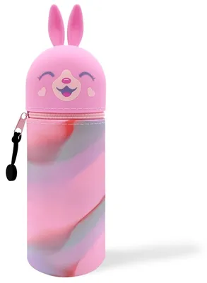 Productafbeelding van 2-in-1 zachte siliconen etui, schattig pennenetui, bureau-pennenetui, pennenhouder, met rits, siliconen, etui voor pennen en stiften, kantoor, universiteit, schattige schoolspullen, dierenpennenhouder, konijnenmotief voor meisjes