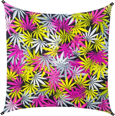 Produktbild von PSYWORK Schwarzlicht Segel Elasthan Goa "Sweet Weed", 2,25x2,25m