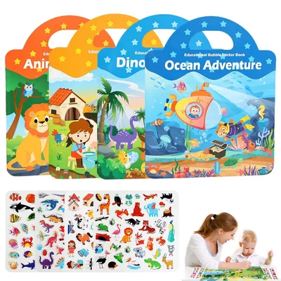 Produktbild von Stickerbuch - Wiederverwendbar mit 3D Stickern und Kindertattoos - Spielzeug für Kinder ab 2 Jahren - 4 Stück