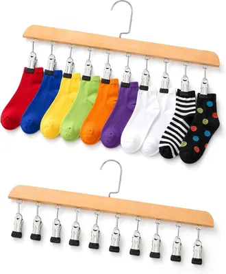 Produktbild von 2 Stück Holz Kleiderbügel mit Klammern, platzsparende Bügel mit 20 Clips für Unterwäsche, Schals und Krawatten