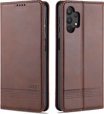 Produktbild von LaimTop LederHülle für Samsung A32 5G, Klapphüllen Brieftasche Magnetverschluss Ständer Schutzhülle für Samsung Galaxy A32 5G Kaffee