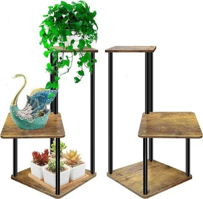 Produktbild von 3-stufiger Pflanzenständer Metall Holz für Balkon und Garten
