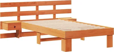 Zdjęcie produktu dla Łóżko Drewniane 100x200 Brązowe Rama Łóżka ze Stelażem z Zagłówkiem