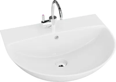 Produktbild von LAVITA Wandwaschbecken Corel | Wandwaschtisch Rund | Waschbecken mit †berlauf und Hahnloch | Aus hochwertigem Porzellan | Waschtisch | 56x47x19 cm | Wei§ Glanz