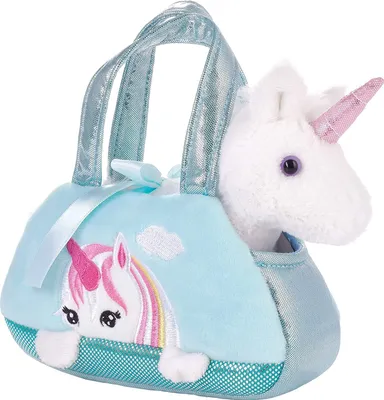 Image de Brubaker Licorne en peluche Blanc dans un sac à main - 20 cm - Peluche dans un sac - Peluche Doudou - Bleu menthe