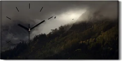 Produktbild von Dekor Leinwand Uhr Wandbilder Geräuschlos 60x30 Gemälde Wolken Berg Landschaft - schwarze Hände