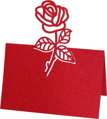 Produktbild von 50pcs Tabelle Name Platzkarten Gunst Nachbildung Rose Schnitt Design Blanko-Karte für Hochzeit Party Sitzplätze Platzkarten(Rot)