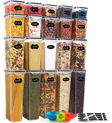 Produktbild von 20-stückiges BPA-freies Plastik-Verpackungssystem, luftdicht, mit Abdeckungen, für Trockengut, Getreide, Mehl und Zucker