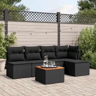 Produktbild von Design 6-tlg. Garten-Sofagarnitur mit Kissen Schwarz Poly Rattan, Gartenmöbel-Sets 2024 Neu
