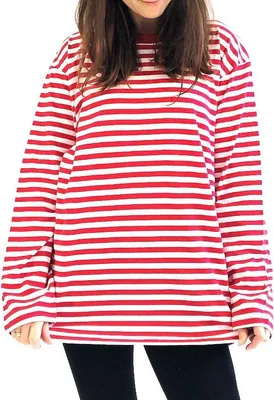 Produktbild von Herren oder Damen Karneval Uni Shirt langarm, geringelt, Art. 108 – 51158 ; rot/weiss , L