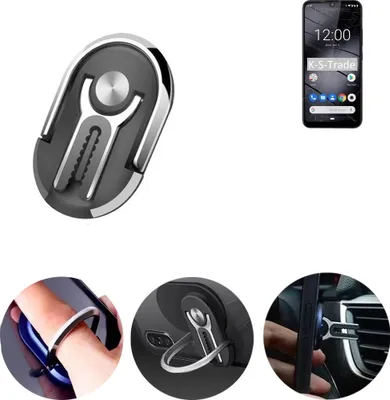 Produktbild von K-S-Trade 3in1 Smartphone-Ring Handy-Ring kompatibel mit Gigaset GS190 Fingerhalterung  Handyring Tischständer Lüftungsgitter-Halterung Tisch