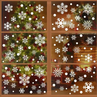 Produktbild von 8 Bögen Weiße Schneeflocken Fensteraufkleber, weihnachtliche wiederverwendbare Fensterdeko für Glas, Winterwunderland