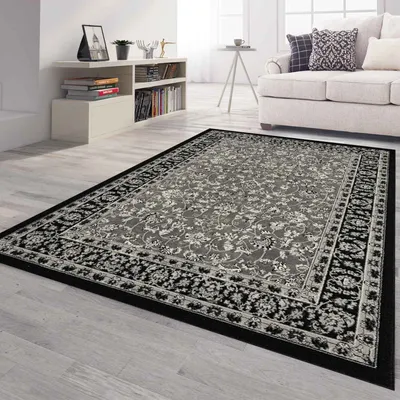 Produktbild von Orient Teppich grau schwarz klassisch dicht gewebt mit Ornament und Blumenmotiven