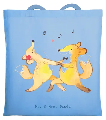 Produktbild von Mr. & Mrs. Panda Tote Bag Füchse Salsa tanzen - Sky Blue - Geschenk, festival tasche, Beutel, Tanzkurs, Tanzschule, Laptoptasche, Stoffbeutel