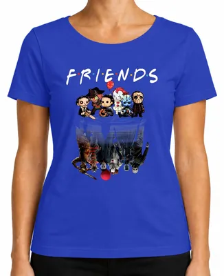 Obrázok produktu pre FRIENDS Horror Ikonen Pennywise Michael Jason Freddy Pinhead Damen T-Shirt, Blau, XXL